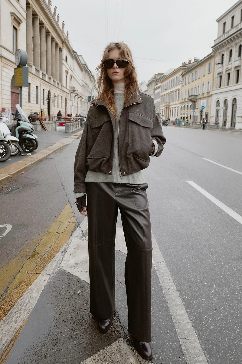 HERRINGBONE BALLOON BOMBER JACKET