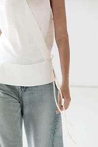 100% linen surplice top with corset belt detail