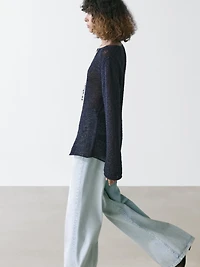 Cotton blend knit boat neck sweater
