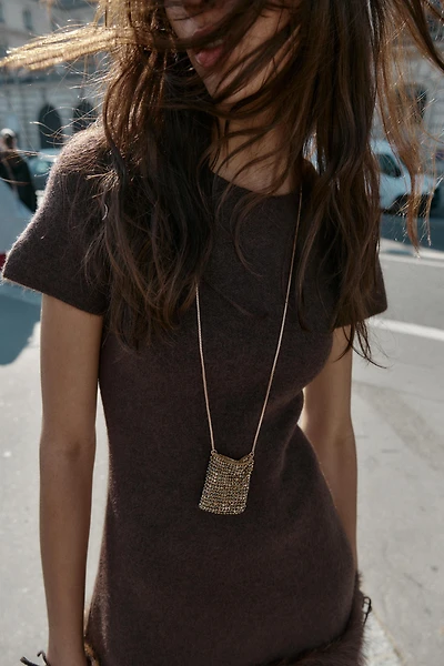 RHINESTONE BAG NECKLACE