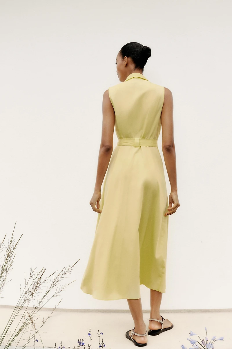 BELTED POPLIN MIDI DRESS