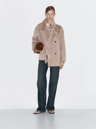 Manteau laine à col montant