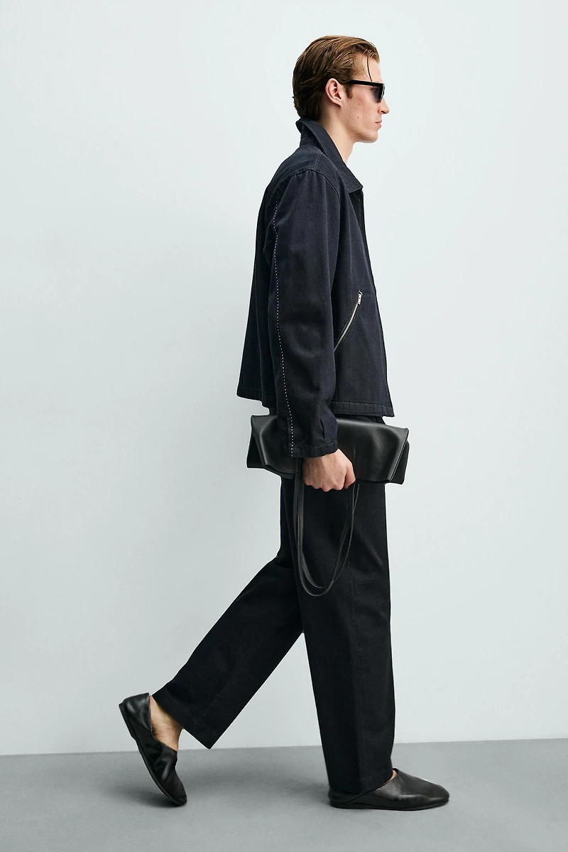 CONTRAST TOPSTITCHING DENIM CHINO PANTS