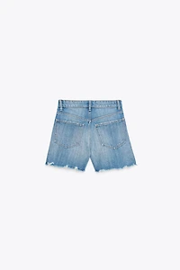 HIGH-RISE CROSS WAIST MOM FIT TRF DENIM SHORTS