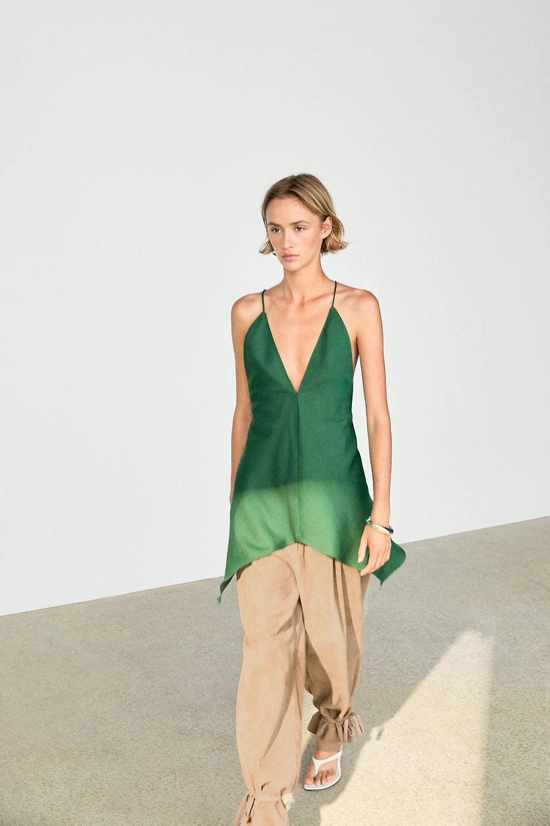 Asymmetric spaghetti strap top