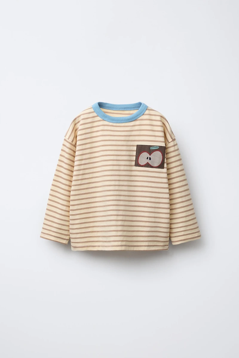 STRIPED APPLE PATCH T-SHIRT