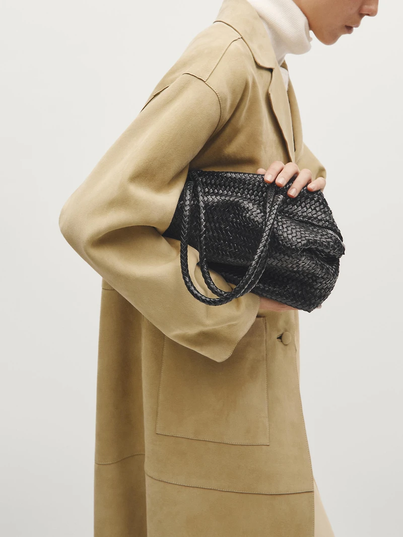 Braided nappa leather satchel bag