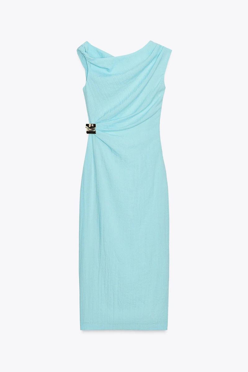 ASYMMETRIC MIDI DRESS WITH APPLIQUÉ