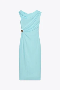 ASYMMETRIC MIDI DRESS WITH APPLIQUÉ