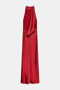 LONG SATIN HALTER DRESS