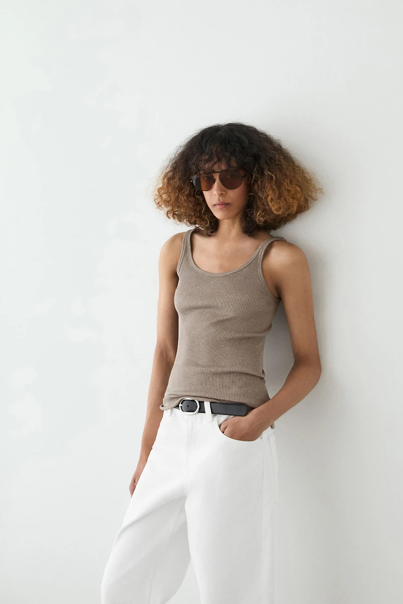 Ribbed silk blend strappy top