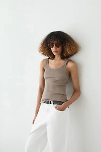 Ribbed silk blend strappy top
