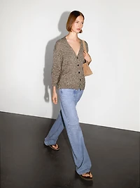 Cardigan long maille moulinée col en V