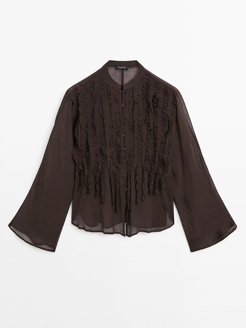 Flowing bib-front shirt with ruffles