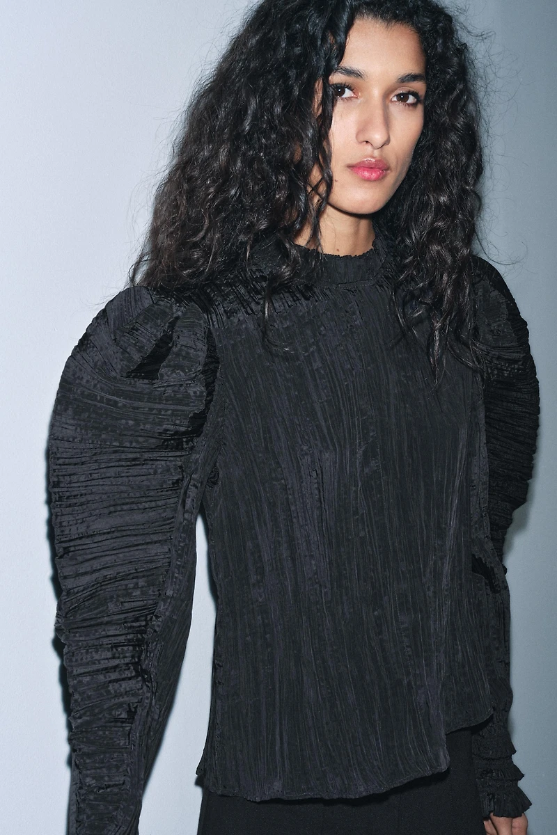 ZW COLLECTION WRINKLED PUFF SLEEVE BLOUSE