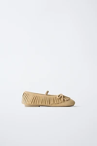 LEATHER FRINGED BALLET FLATS