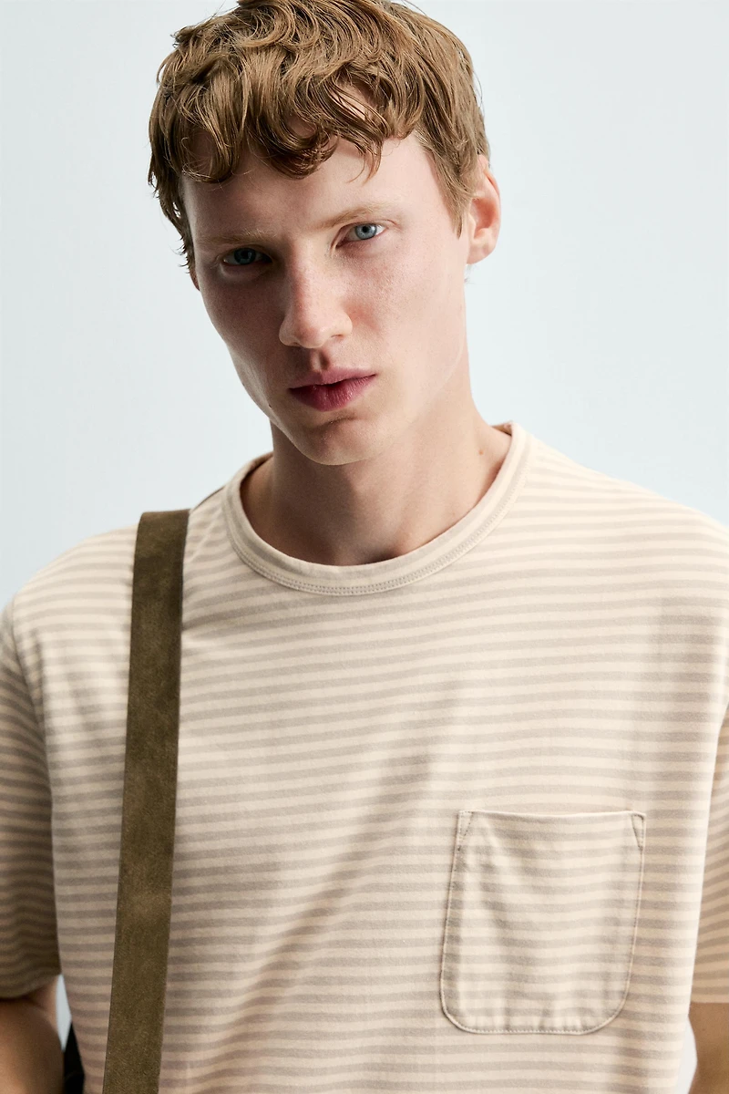 STRIPED JACQUARD POCKET T-SHIRT