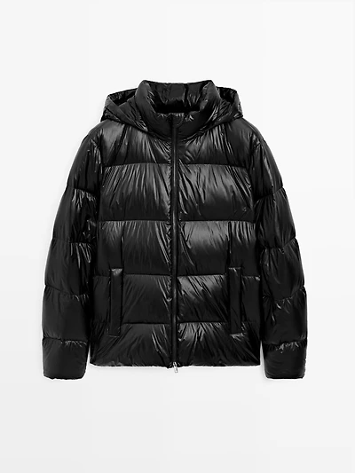 Water-repellent satin puffer jacket