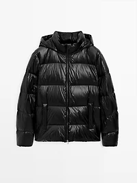 Water-repellent satin puffer jacket