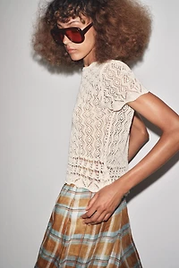 SHORT SLEEVE POINTELLE KNIT TOP
