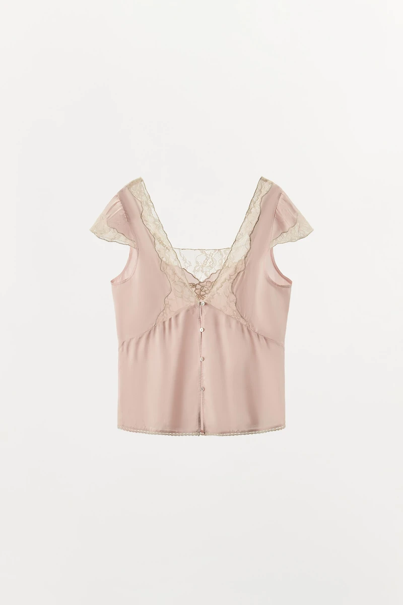 TOP SATINÉ EN DENTELLE BRODÉE