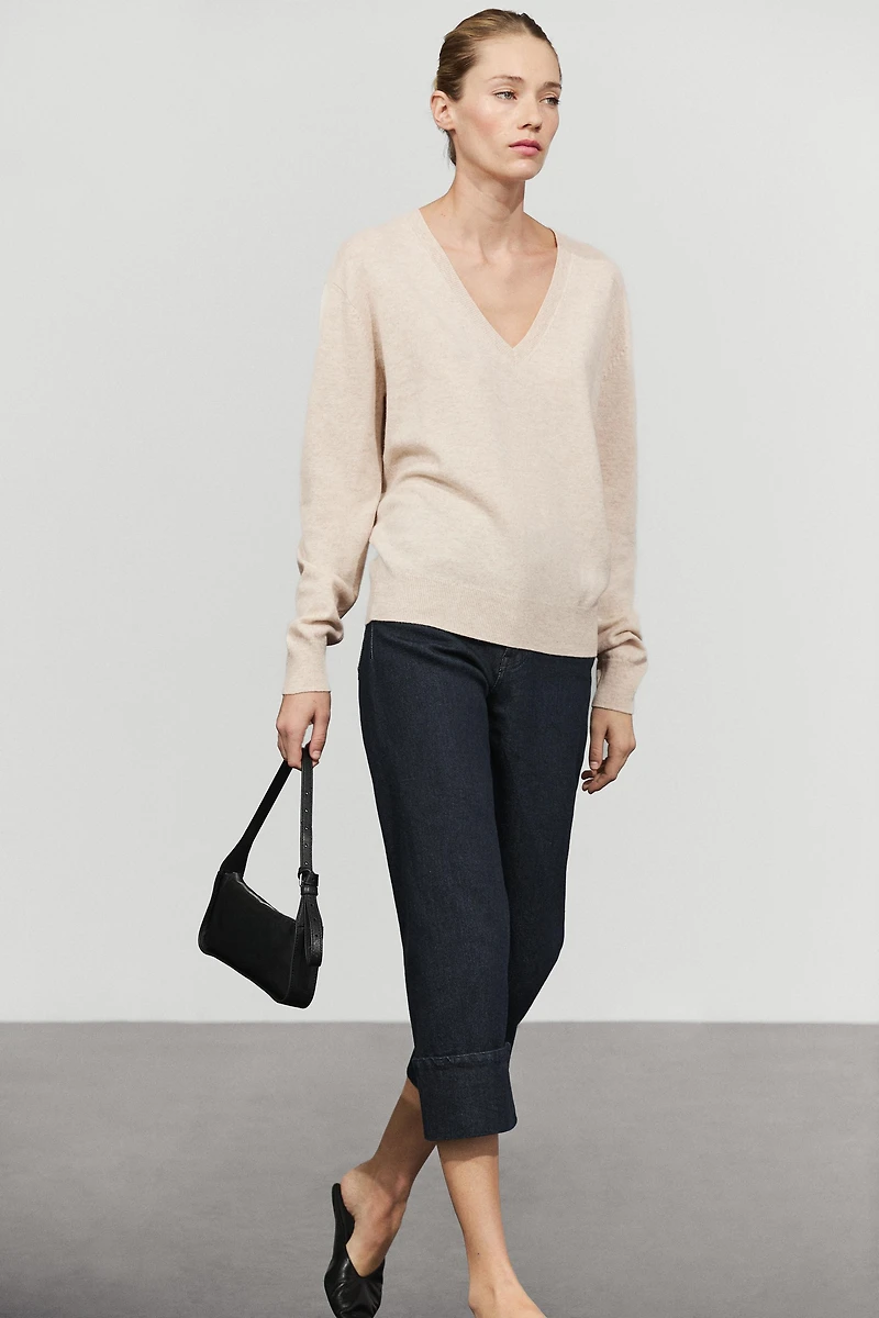 Wool blend V-neck knit sweater