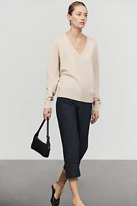 Wool blend V-neck knit sweater