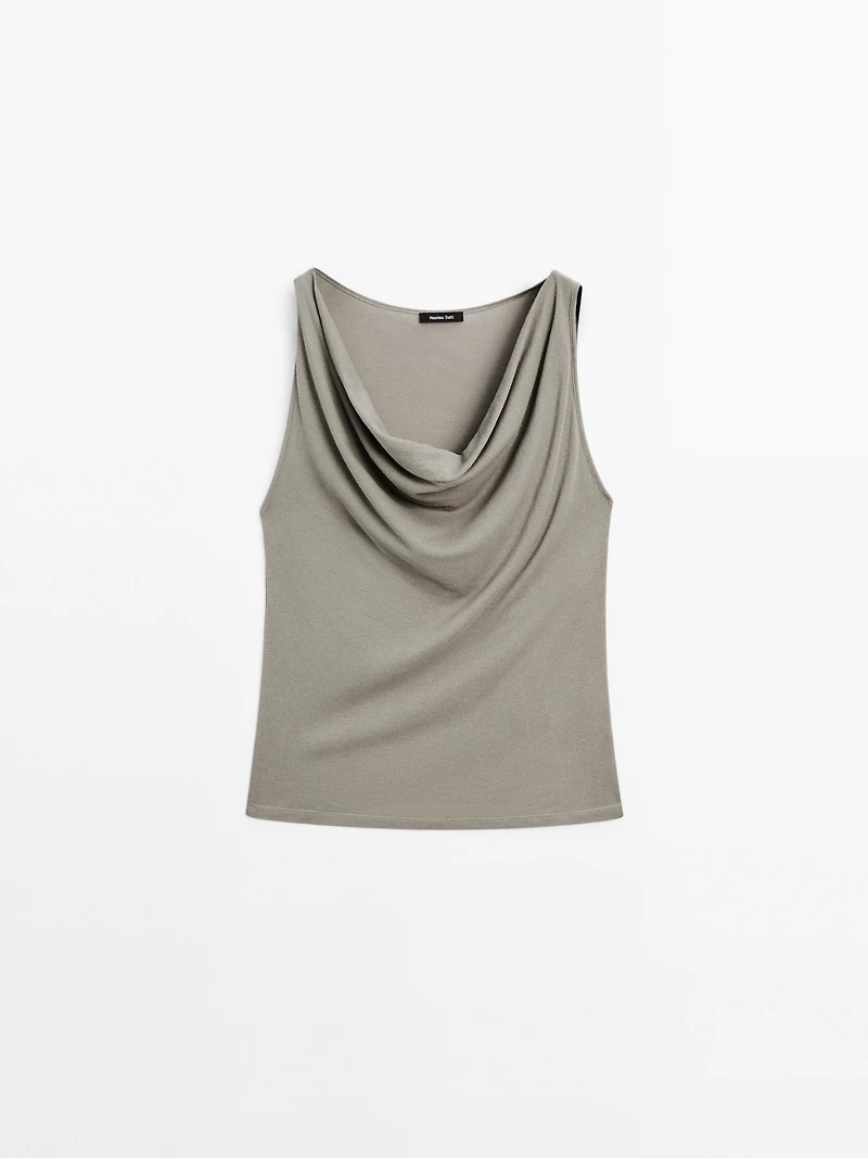 Top encolure drapée 100 % coton