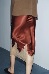 CONTRAST LACE SATIN SKIRT ZW COLLECTION
