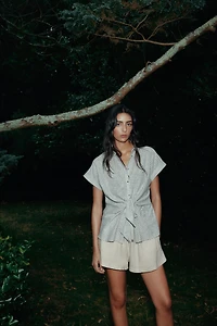 KNOTTED STRIPED LINEN SHIRT