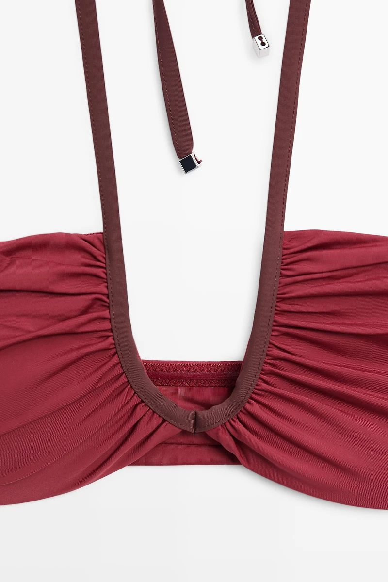 Bikini top with contrast gathered detail