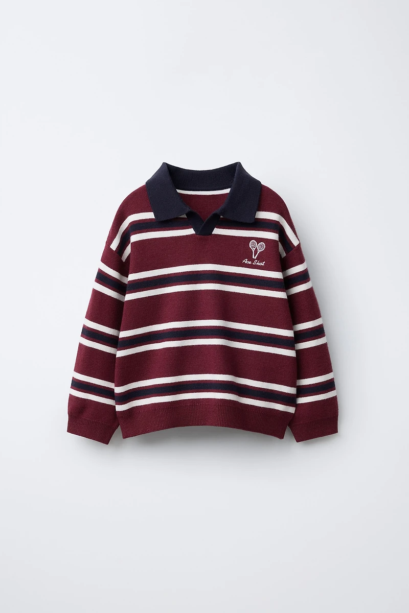 EMBROIDERED STRIPED KNIT POLO SHIRT