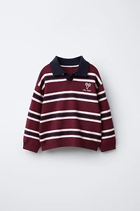 EMBROIDERED STRIPED KNIT POLO SHIRT