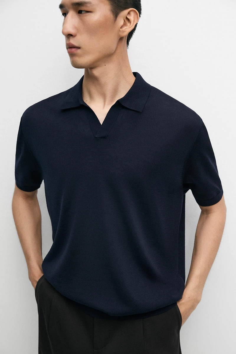 Polo en maille de laine mélangée à manches courtes