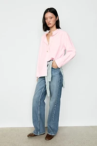 Cotton-blend stand collar shirt