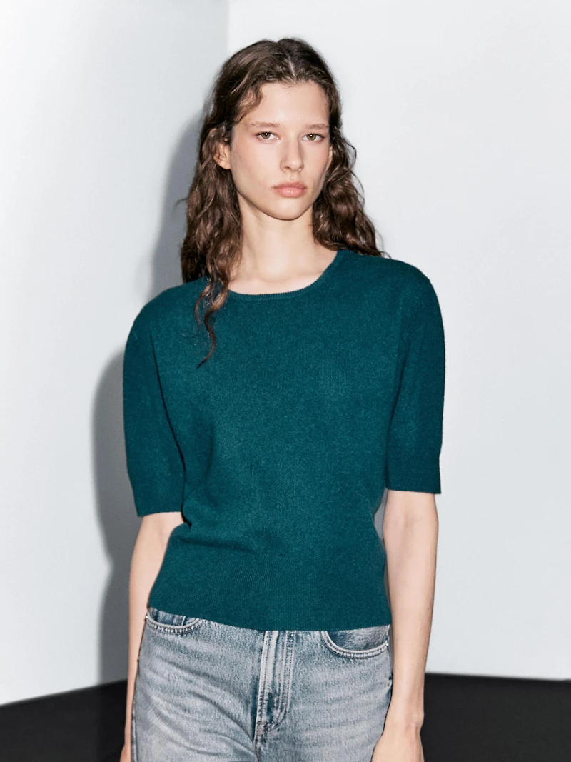 Pull manches courtes en laine mélangée