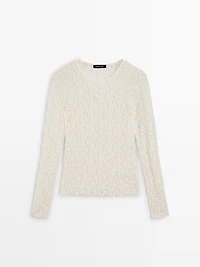 Top en maille de dentelle ajourée à manches longues