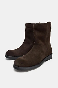 SPLIT LEATHER FLAT ANKLE BOOTS