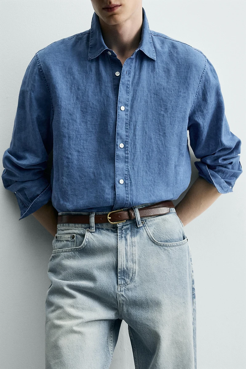 100% INDIGO LINEN REGULAR FIT SHIRT