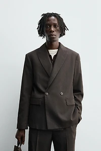 DOUBLE BREASTED WOOL BLEND SUIT JACKET