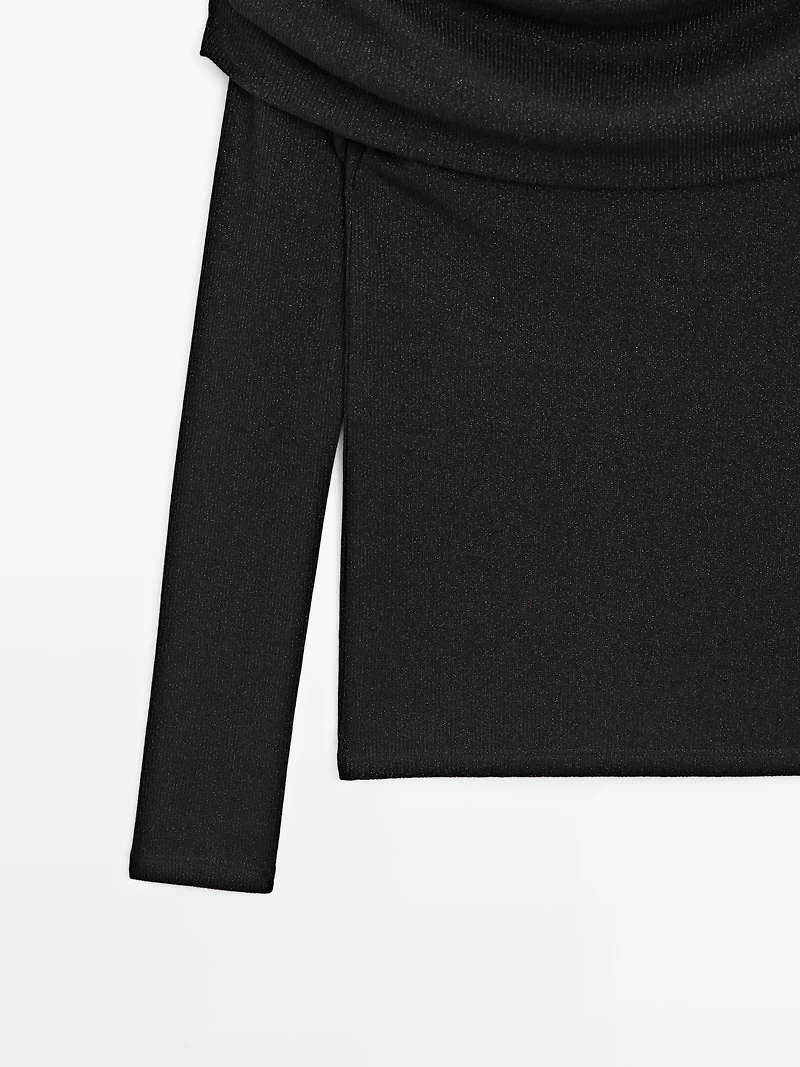 Long-sleeved ribbed T-shirt with metallic finish