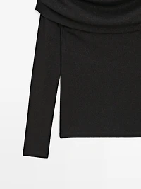 Long-sleeved ribbed T-shirt with metallic finish