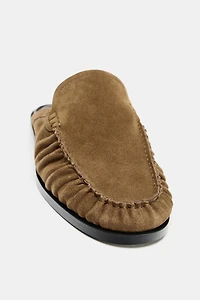 SPLIT LEATHER OPEN BACK LOAFERS