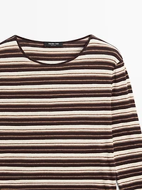 Cotton blend striped long sleeve T-shirt
