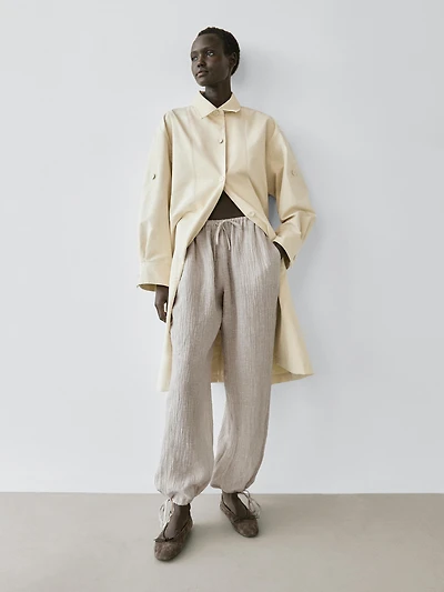 Pantalon bouffant gaufré 100 % lin