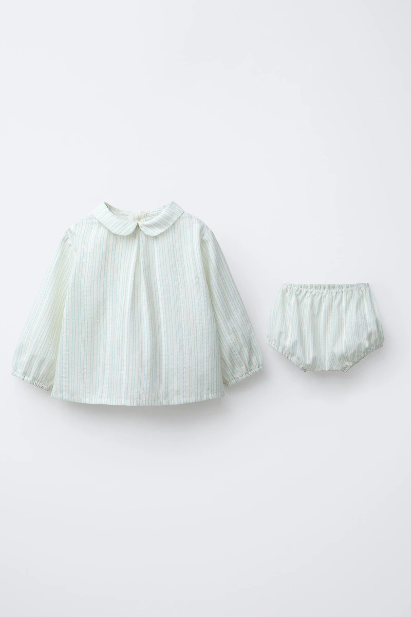 STRIPED JACQUARD SHIRT AND BLOOMERS SET