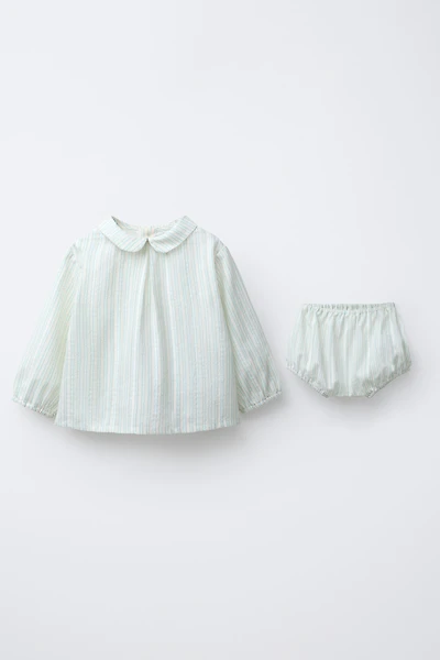 STRIPED JACQUARD SHIRT AND BLOOMERS SET