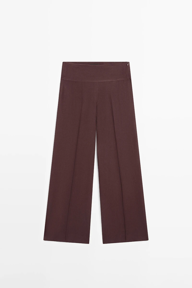 100% linen mid-waist flared pants