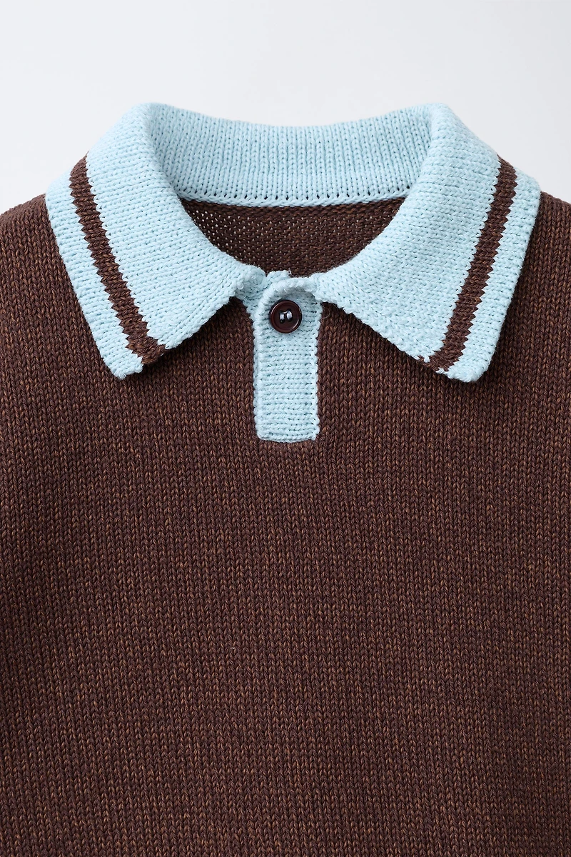 POLO EN MAILLE À COL CONTRASTANT