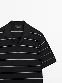 Striped cotton polo shirt with short sleeves